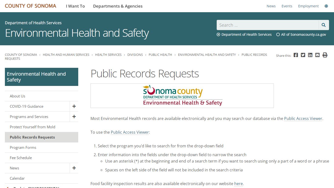 Public Records Requests - Sonoma County, California