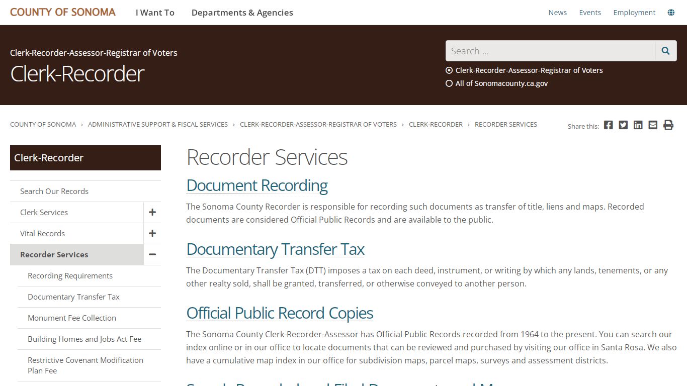 Recorder Services - Sonoma County, California