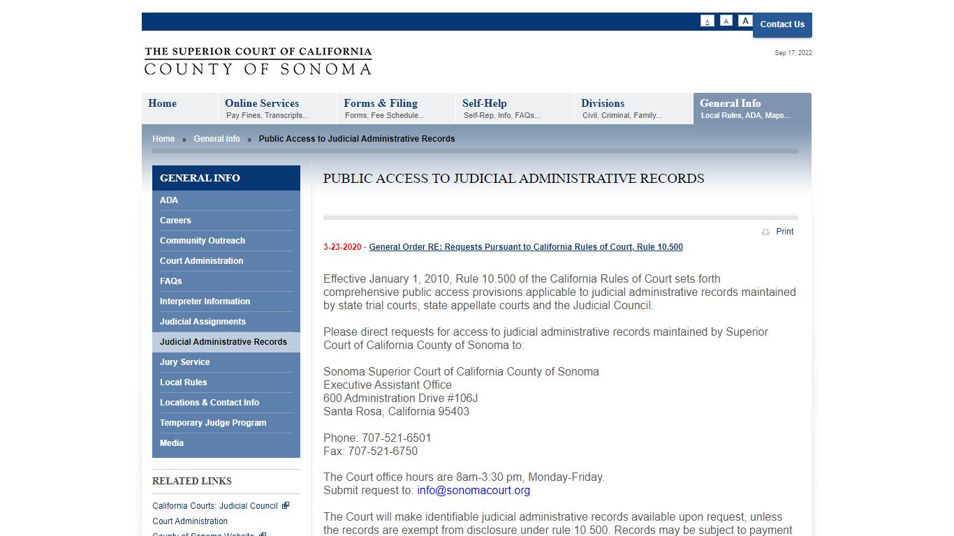 Public Access to Judicial Administrative Records | Sonoma Superior Court